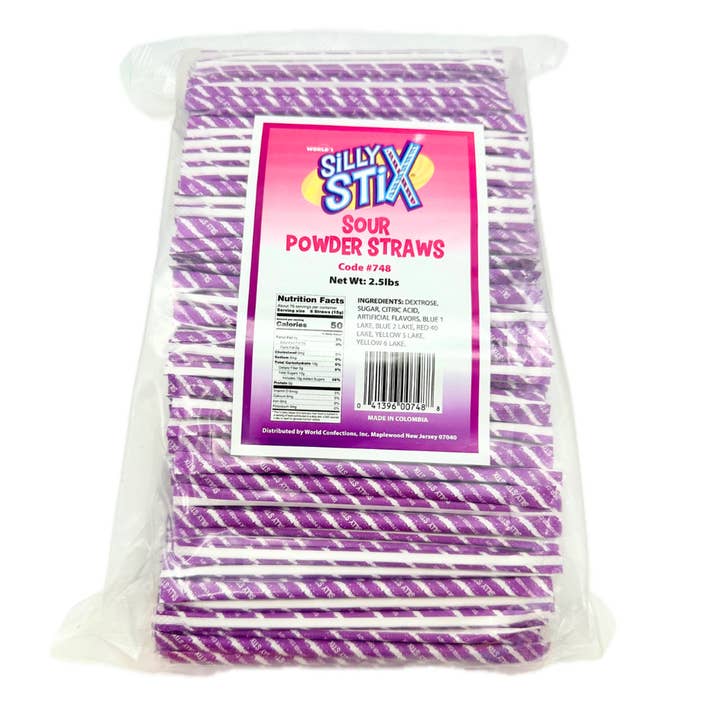 Silly Sticks Grape Sour Powdered Candy Straws - 2.5lb for wholesale by I Got Your Candy