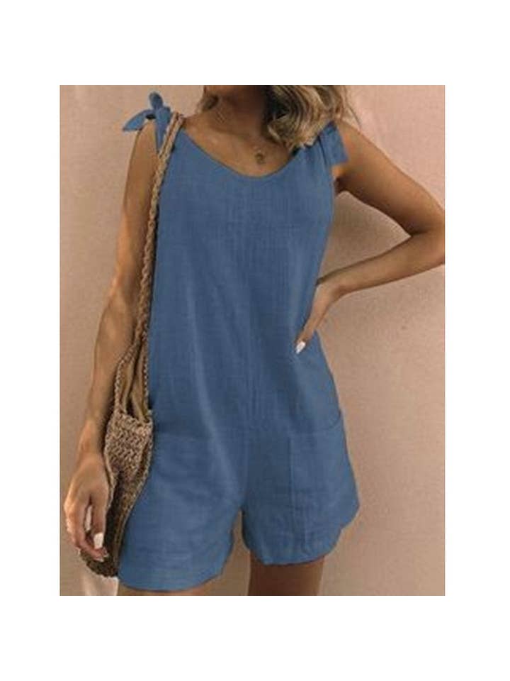 pinkblu02 - Wholesale Romper - Women's - Women Cotton Linen Patch Pocket Casual Rompers