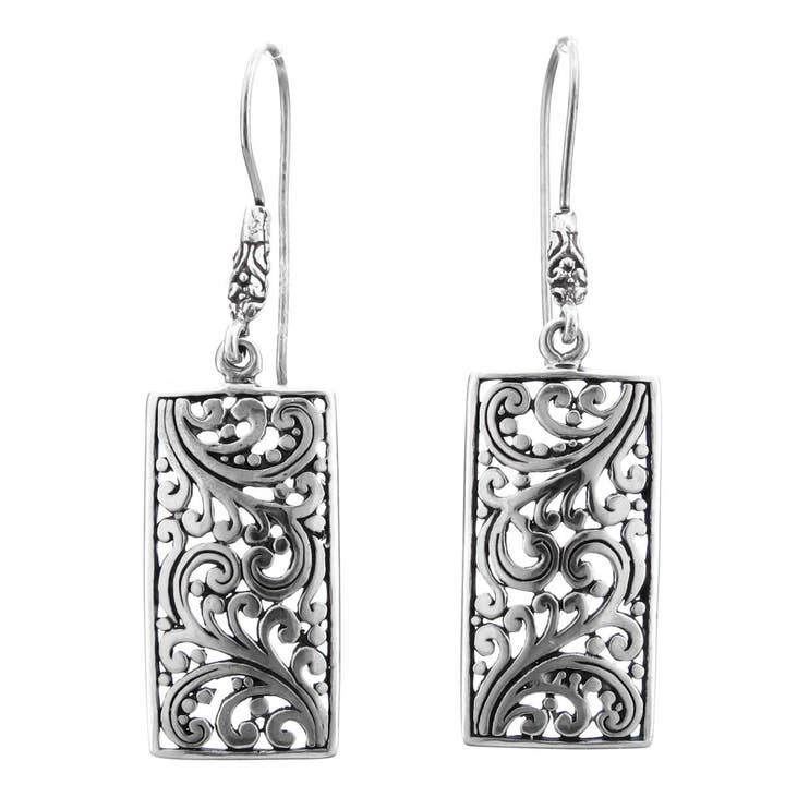 925 sterling silver handmade bali scroll work sterling earrings, 1 1/4" for wholesale by FifiRose