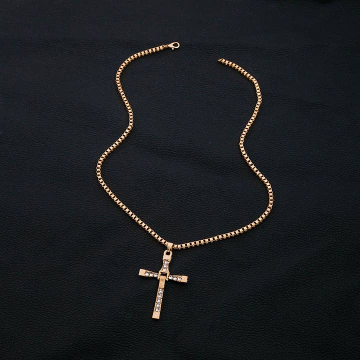 Gemscape UK - Wholesale Pendant/Charm Necklace - Hip Hop Rhinestone Cross Pendant Gold Necklace Cute Jewelry