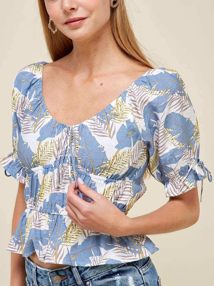 Strap tie short sleeves with ruffle blouse top for wholesale by épisode