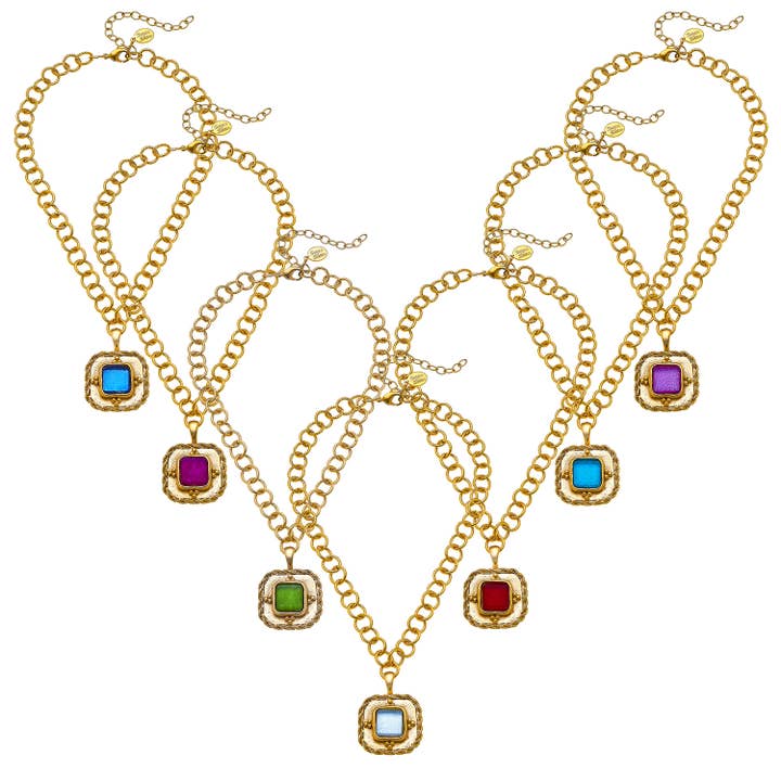 Lot de 7 colliers chaîne en verre français pour la vente par Susan Shaw