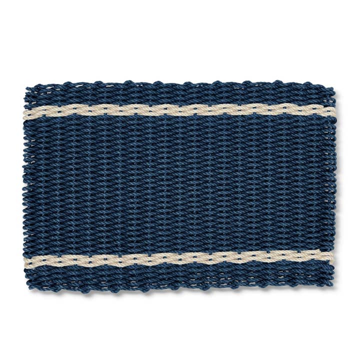 Lobster Rope Doormat: Navy with Light Tan Tailored Stripes for wholesale by Wicked Good Doormats