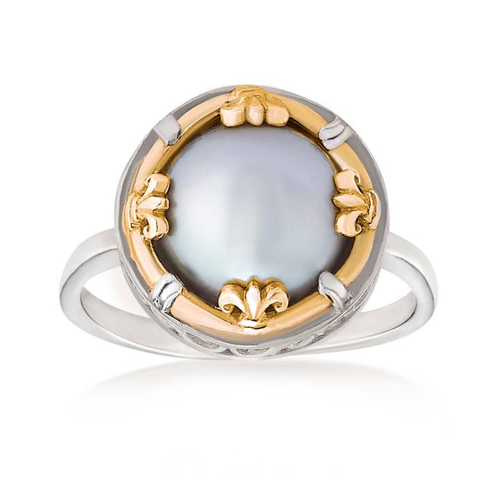 Anel Grande Redondo de Pérola Cinza com Vermeil Ouro 18k por atacado de Anatoli Jewelry