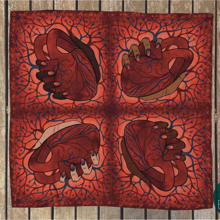 His Heart Her Hand Silk Scarf Anatomical Heart with Veins for wholesale by Evolation Creative