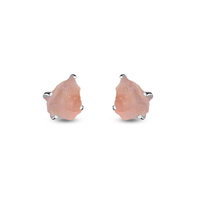 Nature Crafts - Wholesale Stud/Post Earrings - Natural Rough Rose Quartz Stud Earrings in Sterling Silver3