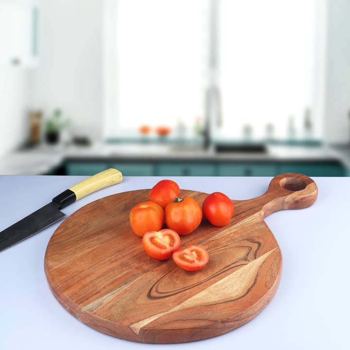 India Handicrafts Inc - Wholesale Cutting Board - LG Acacia Wood Cutting Board with Handle0