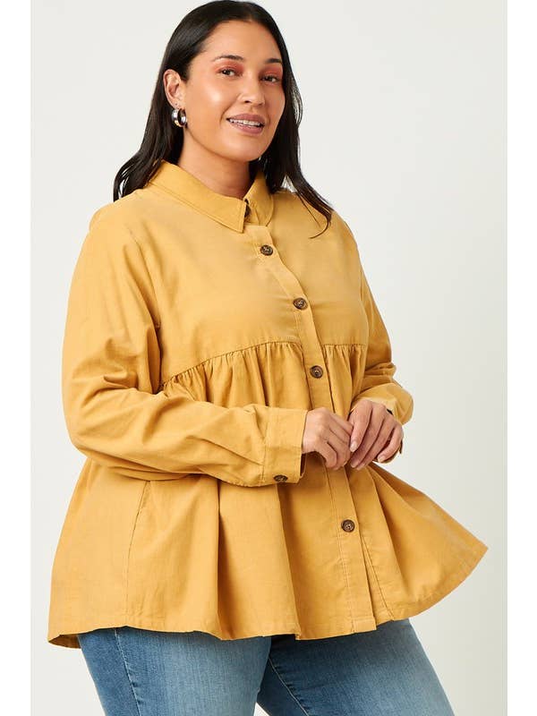 Lemon Tree - Wholesale Button Down Shirt - Women's - Plus Corduroy Button Up Peplum Shirt7
