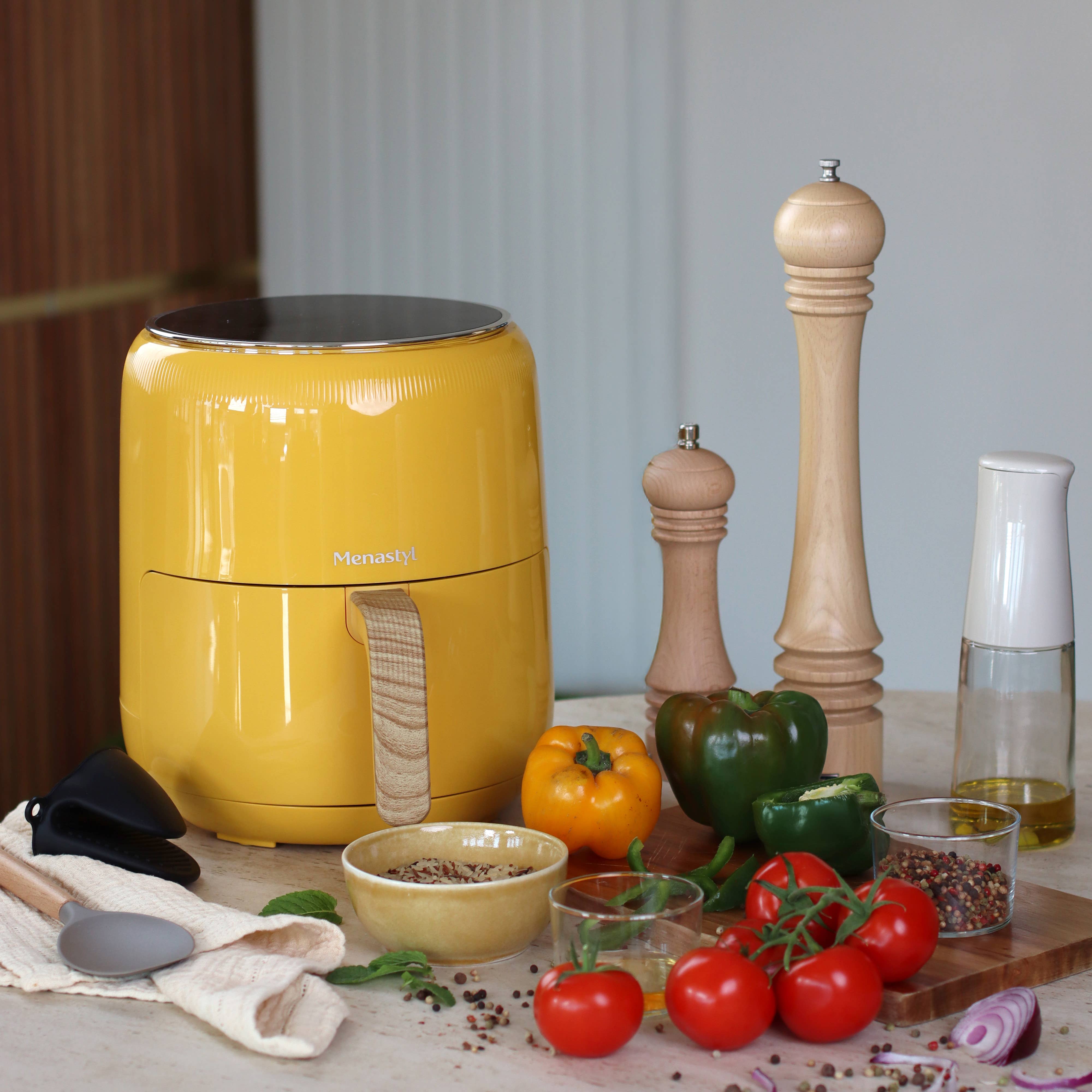 Menastyl - Wholesale Kitchen Appliance - Oil-free fryer 4.5 L colorama saffron wood-effect handle4