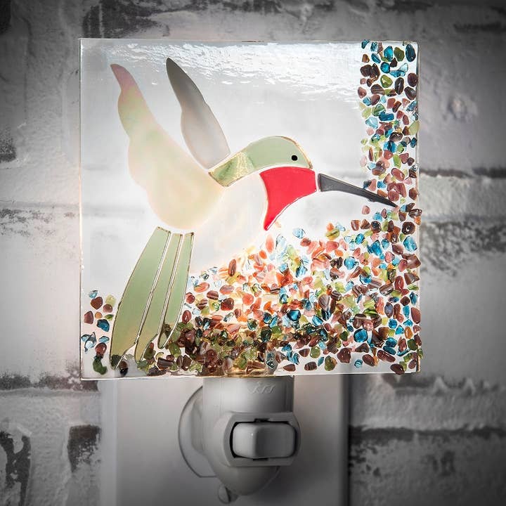 J Devlin Glass Art & Bert Anderson Collection - Wholesale Night Light - Hummingbird Night Light Fused Stained Glass NTL 225-2