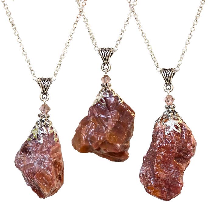 Glorious Healing Crystals – wholesale Hänge-/berlockhalsband – Raw Röd Calcite halsband6