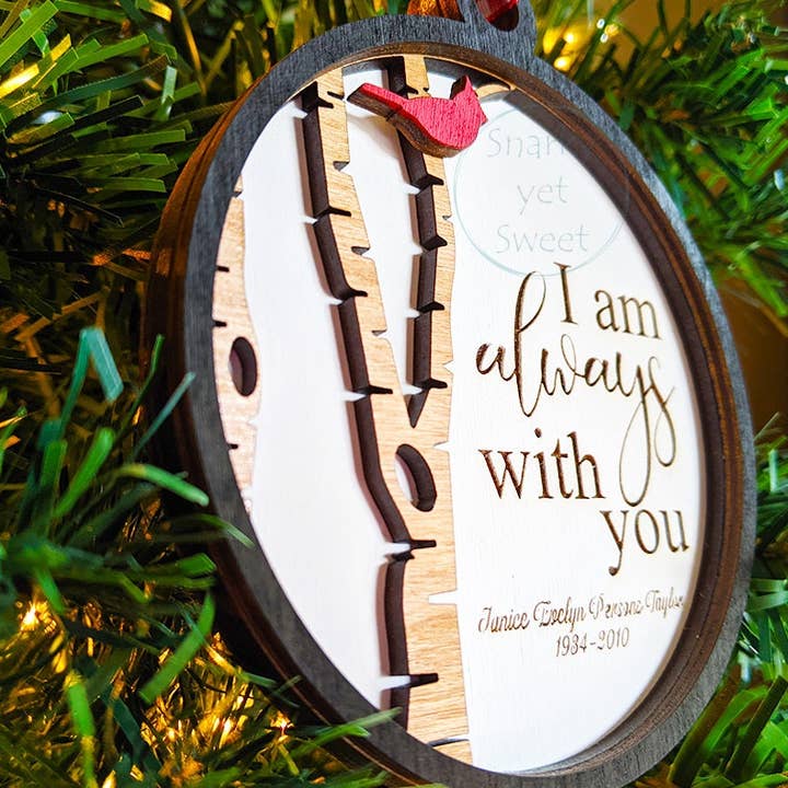Roots & Routes Co - Wholesale Ornament - I am always with you ornament, cardinal ornament, memorial ornaments personalized, grief gift cardinal wood design, heaven ornament1