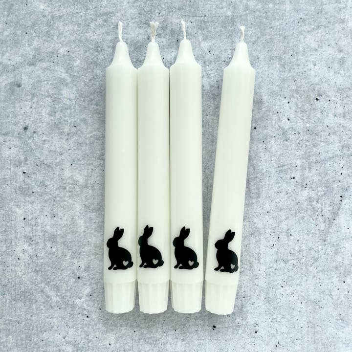 Dip Dye Kerzen Ostern | Osterhase schwarz-weiß | 4er Set für den Großhandel von Wolkenreich