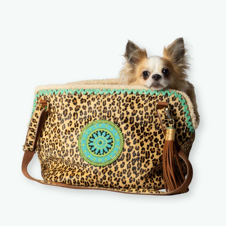Leopard Lily Leather Dog Carrier Bag (up to 8 kg) voor wholesale door Dog with a Mission