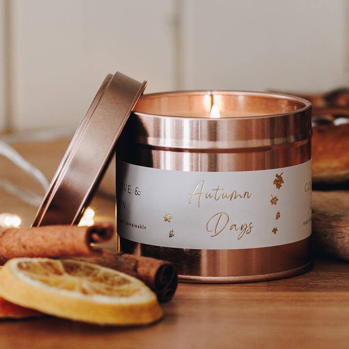 Autumn Days | Coconut Wax Tin Candle for wholesale by Copper Lane Gift Co.