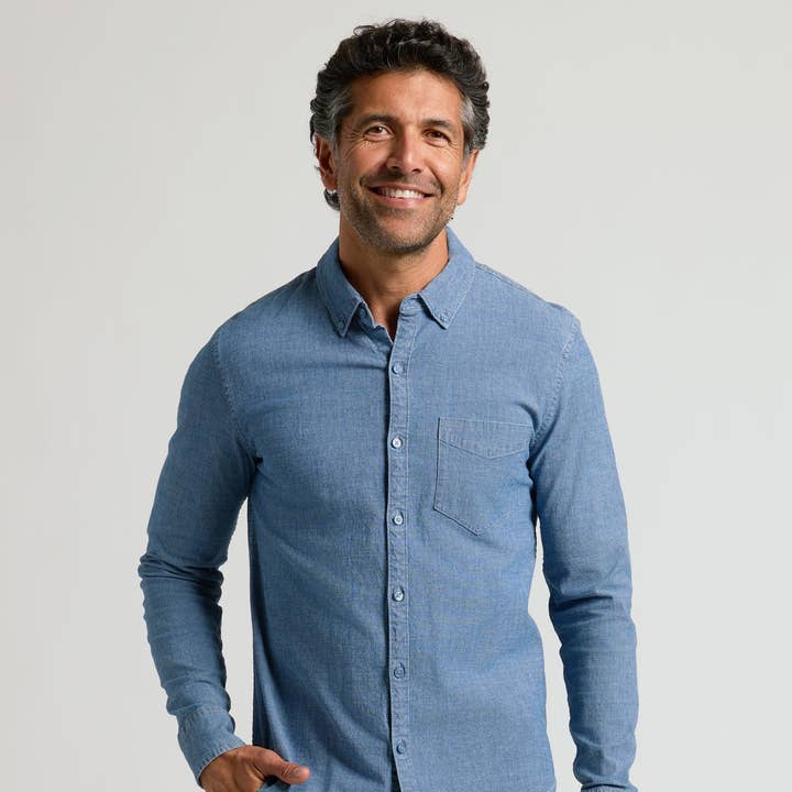 Light Indigo Wash Long Sleeve Chambray Shirt for wholesale by True Classic