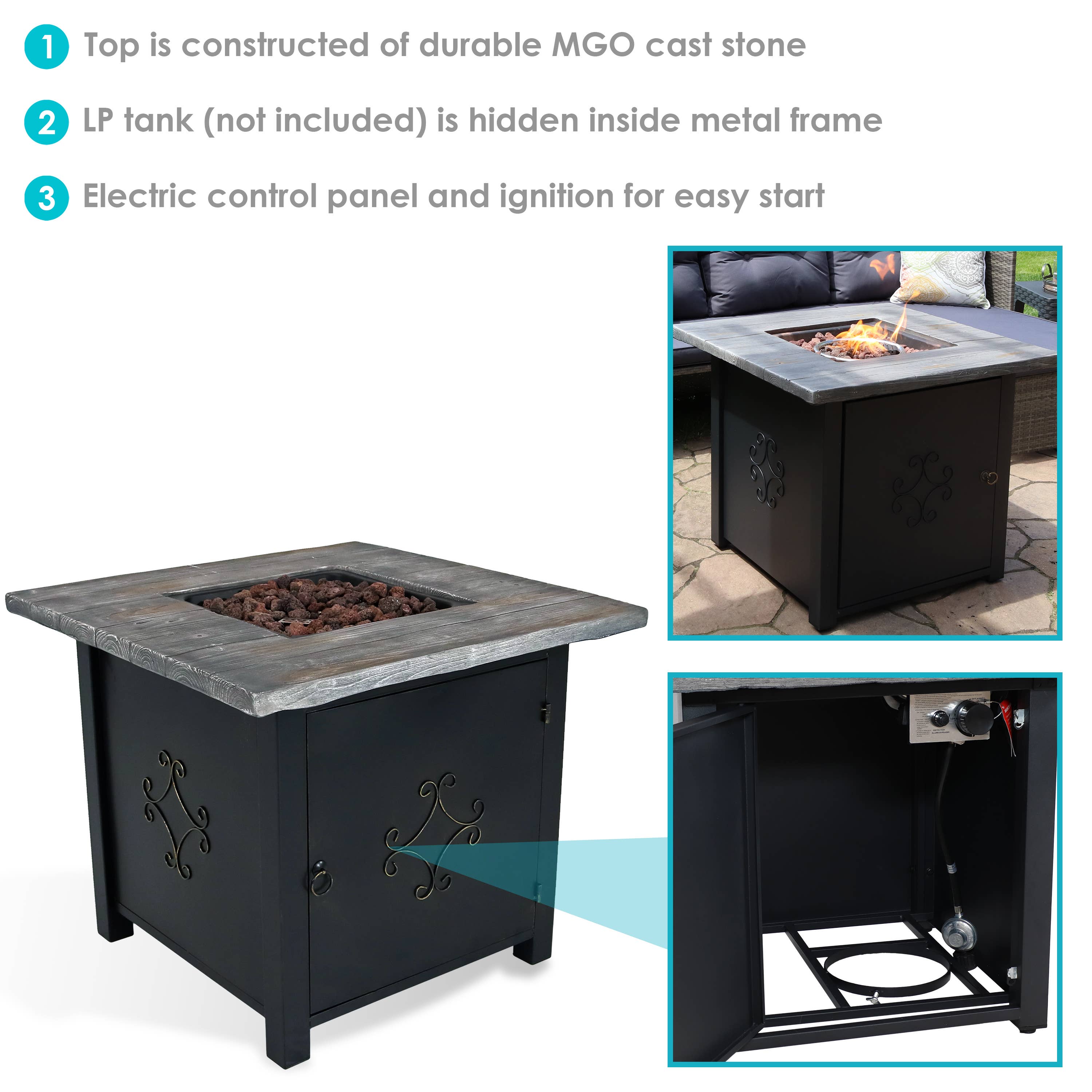 Sunnydaze Decor - Wholesale Fire Pit - 30 in Square MGO Propane Gas Fire Pit Table with Lava Rocks2
