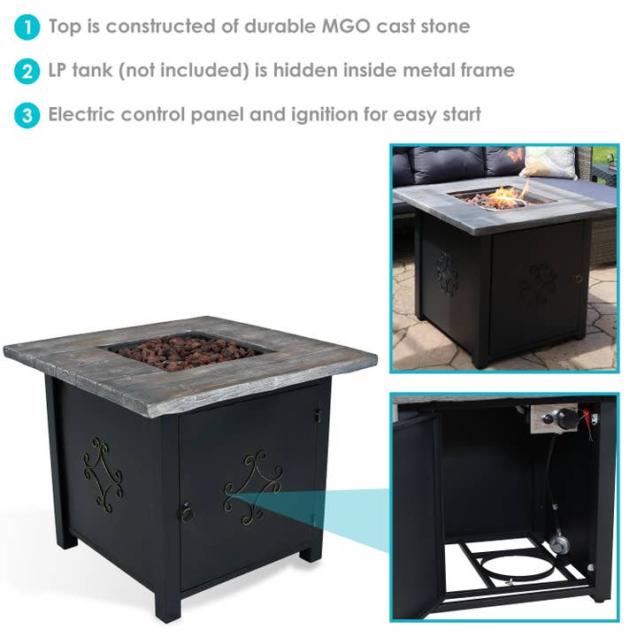 Sunnydaze Decor - Wholesale Fire Pit - 30 in Square MGO Propane Gas Fire Pit Table with Lava Rocks2