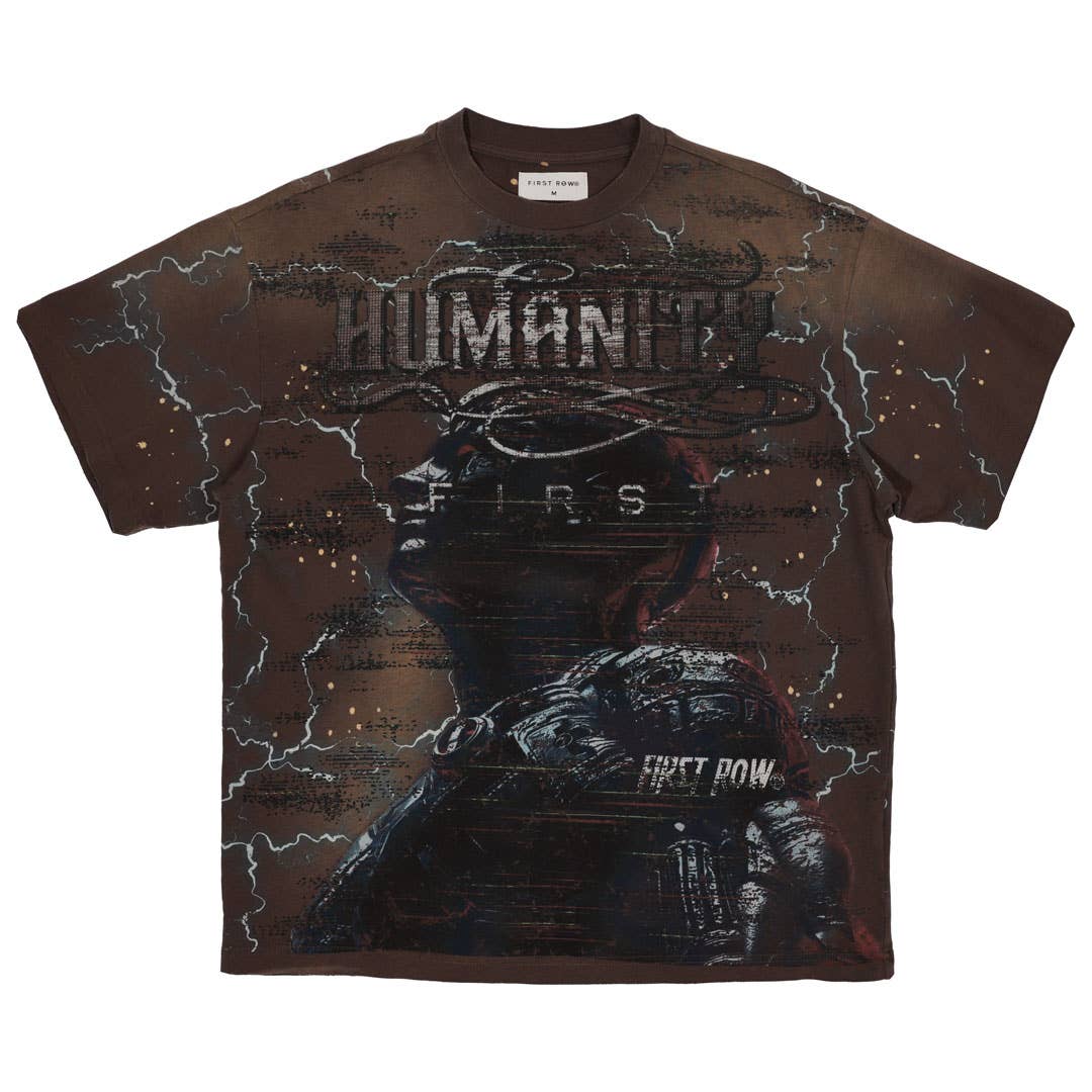 Brun TVÄTTAD HUMANITY FIRST LIGHTNING TEE för wholesale på Faire6