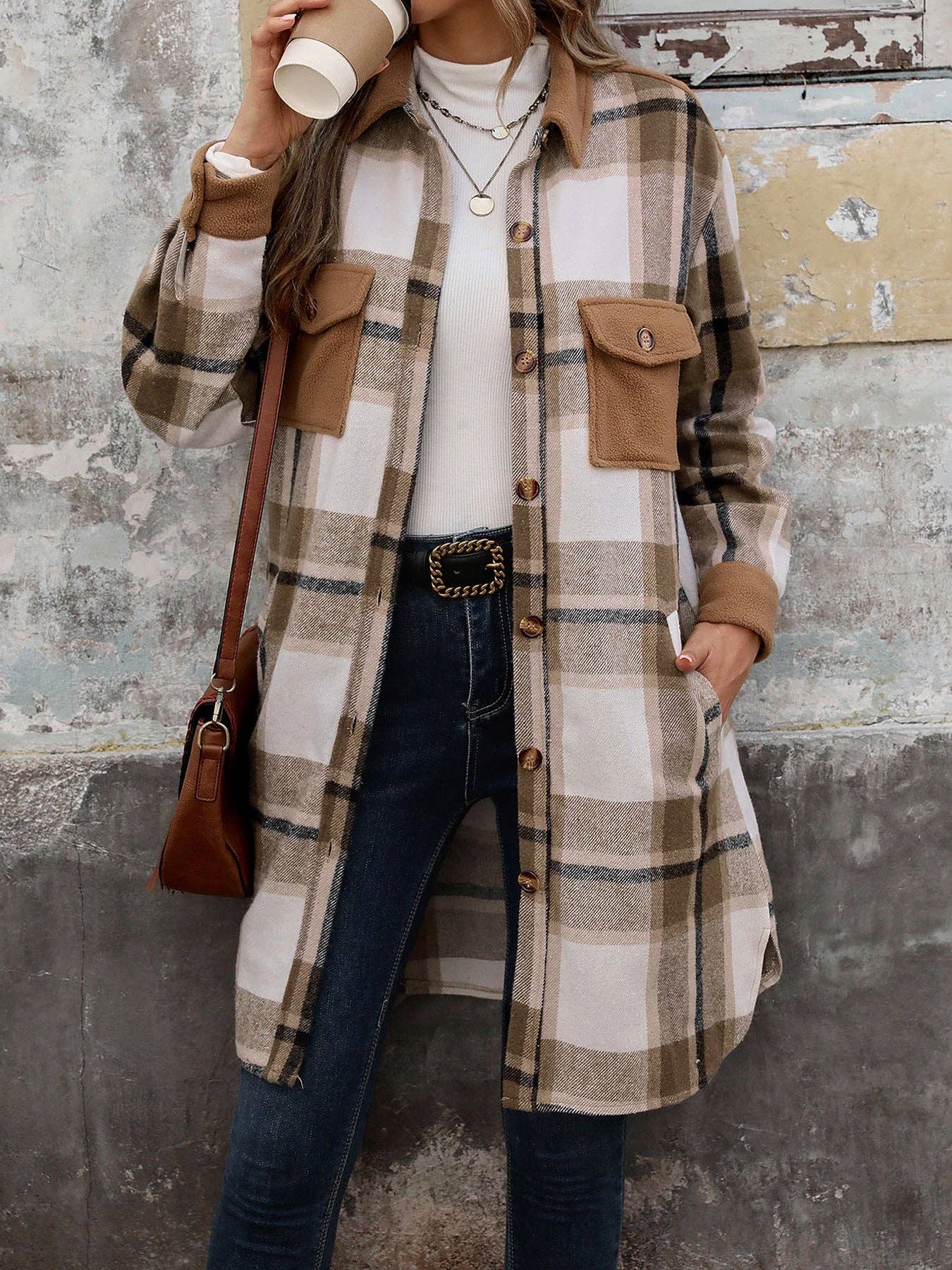 Suhkasana - Wholesale Shirt Jacket/Shacket - Women's - Plaid Shirt Jacket for Women - Long Button Front Coat1