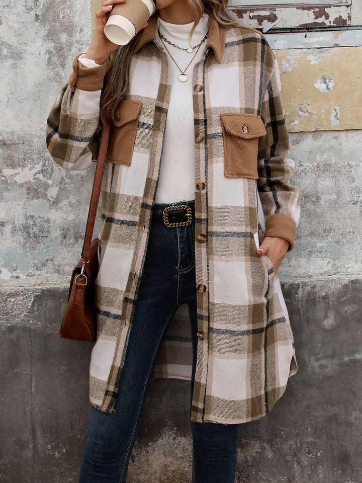 Suhkasana - Wholesale Shirt Jacket/Shacket - Women's - Plaid Shirt Jacket for Women - Long Button Front Coat1