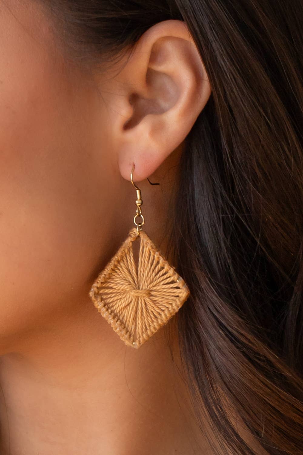 Panache Apparel Co. – wholesale Dangle earrings – Camel Diamond Woven Earrings1
