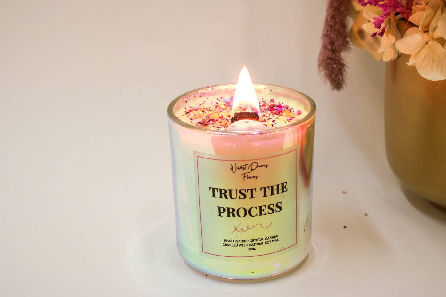 Wildestdreams.flowers – wholesale Jar/filled candle – Positive Energy Crystal Candle- Trust The Process 8
