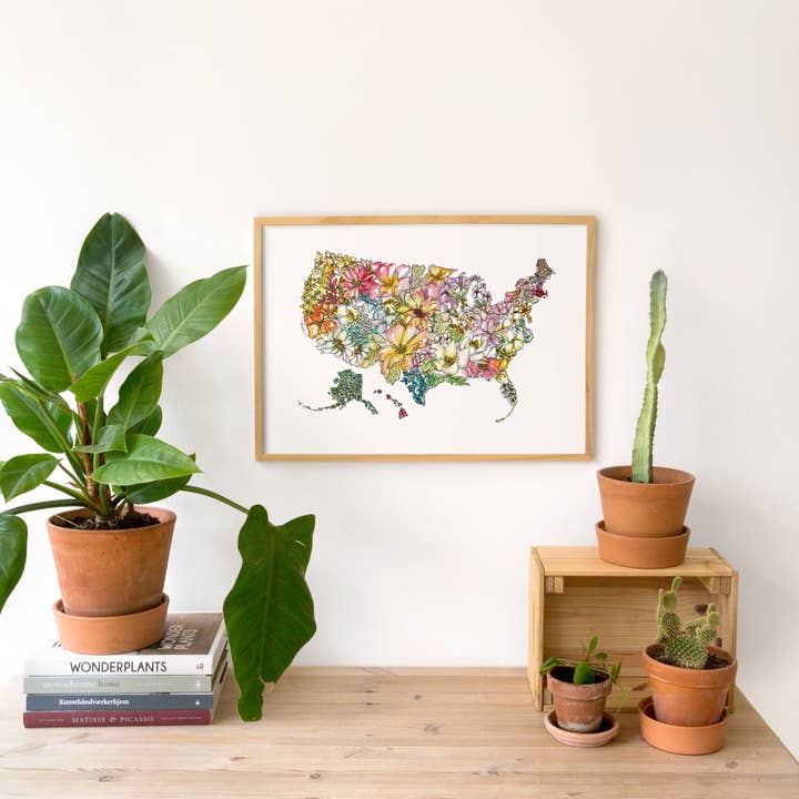 Amanda Klein Co. - Wholesale Art Print - USA Floral Wall Decor Poster featuring 50 State Flowers2