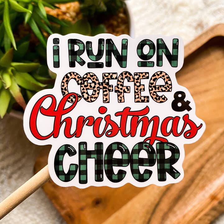 Ik ren op koffie en kerstcheer sticker voor wholesale door MaMarie & Co.