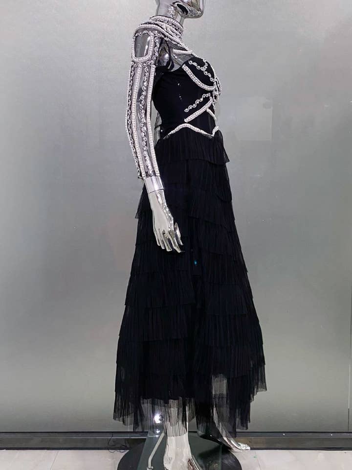 Black SY451 Luxury Handmade Beaded Dress with Fluffy Tulle Skirt for wholesale on Faire9