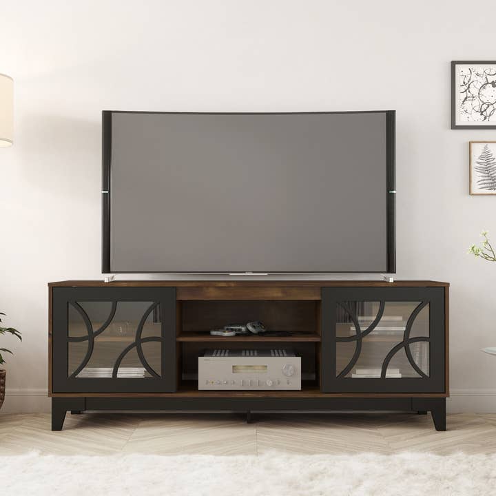 Nexera 402690 Venus TV Stand, 72-inch, Black and Truffle for wholesale by Nexera