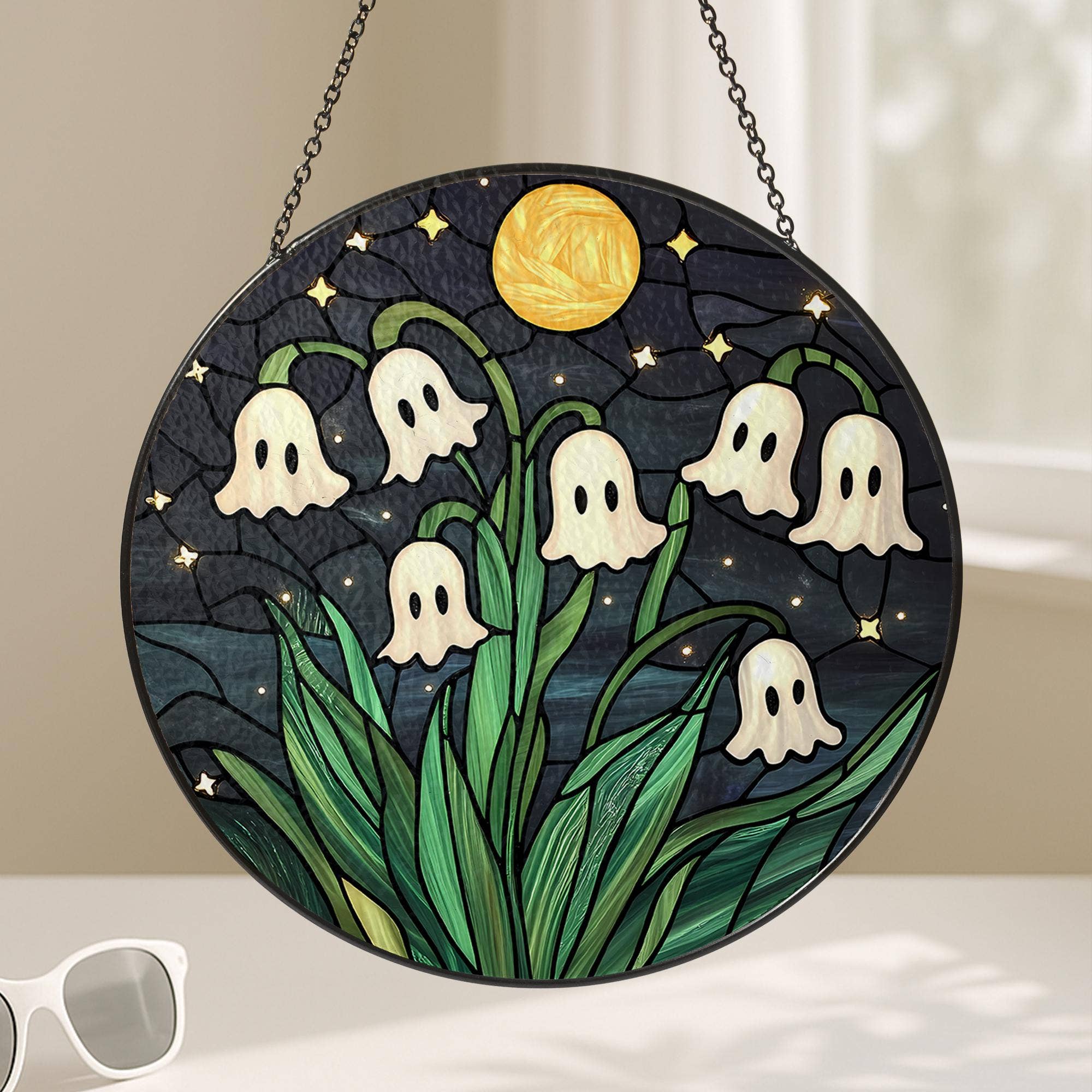 TMLECOM LTD – wholesale Suncatcher – Ghost Flower Stained Glass Suncatcher, Cute Halloween Decor4
