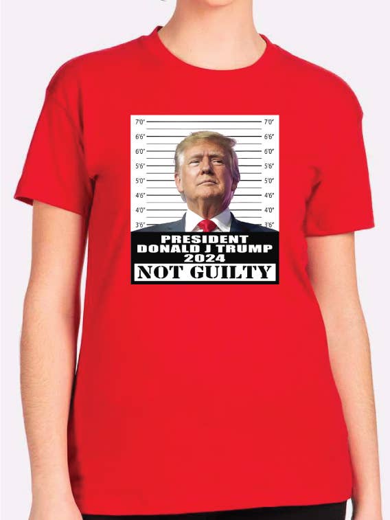 Coastal - Wholesale Screen Printed T-Shirt - Women's - Funny Trump TShirt Mugshot Not Guilty Shirt Red Shirt S-2XL
