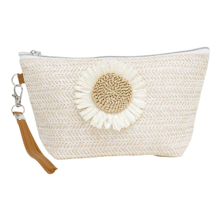 ASSORTED Daisy Flower Straw Makeup Pouch JB5526-7. (12PC) for wholesale on Faire3