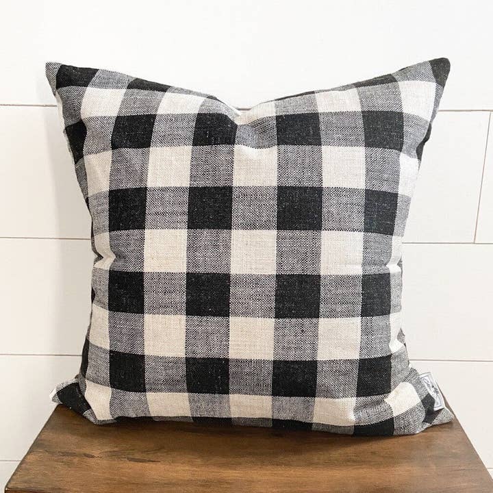 Black and White Medium Buffalo Pillow Cover 18x18 | Modern Farmhouse | Designer Pillow | High End Textured Fabric for wholesale by Cotton & Crate