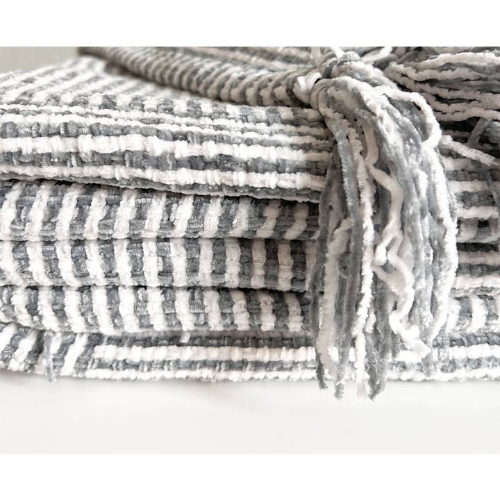 Fennco Styles - Wholesale Throw Blanket - Grey Chenille Woven Striped 50"x60" Throw Blanket