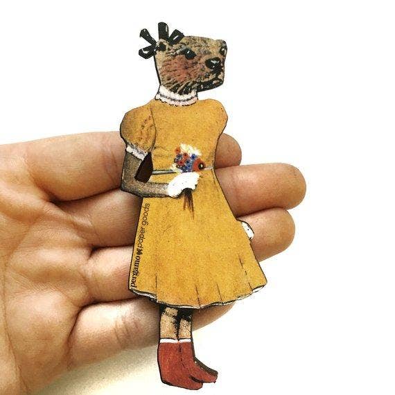 Otter Girl Wood Magnet for wholesale by Pergamo Paper Goods