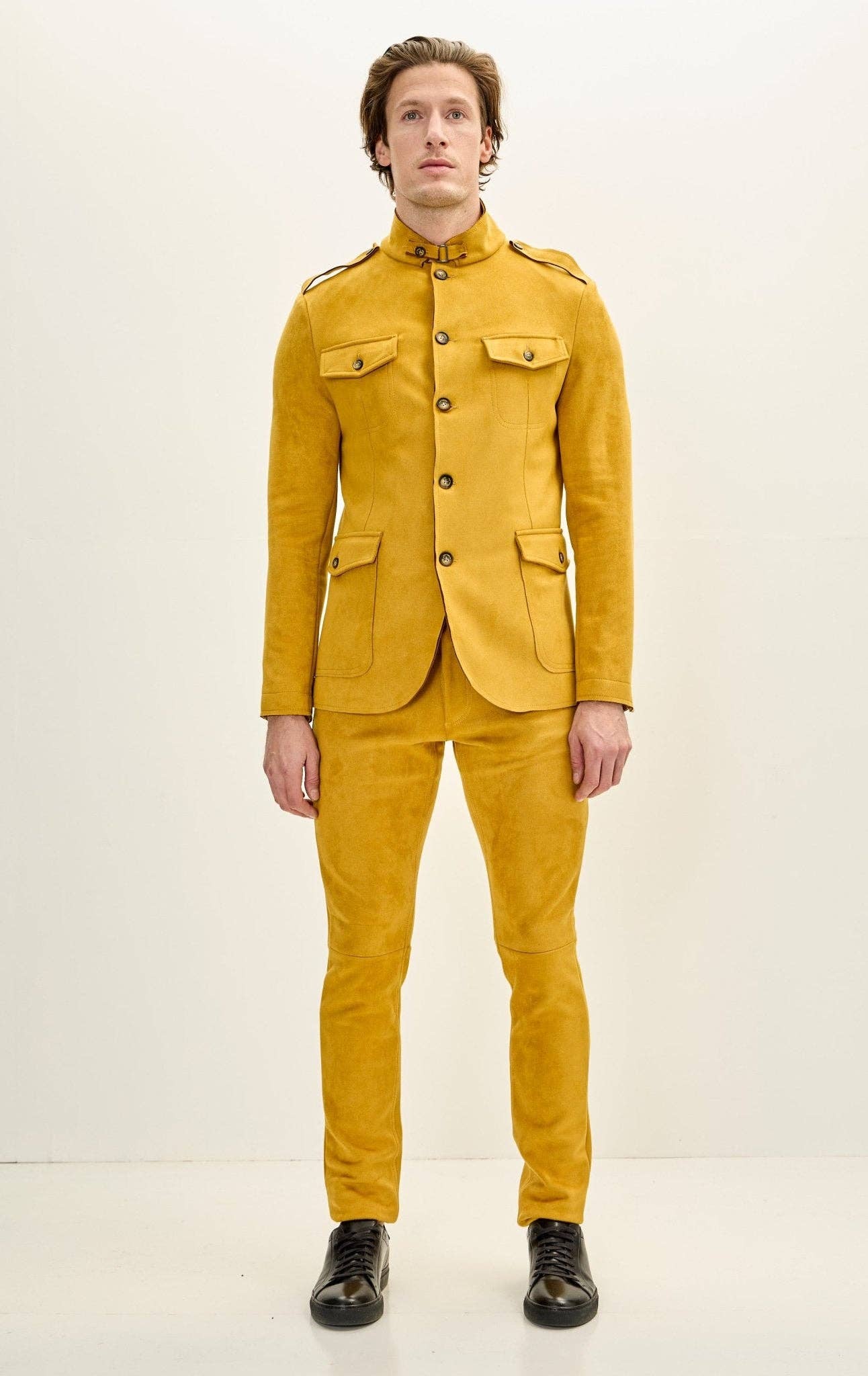 Men's Faux Suede Safari Jacket - Mustard for wholesale on Faire4