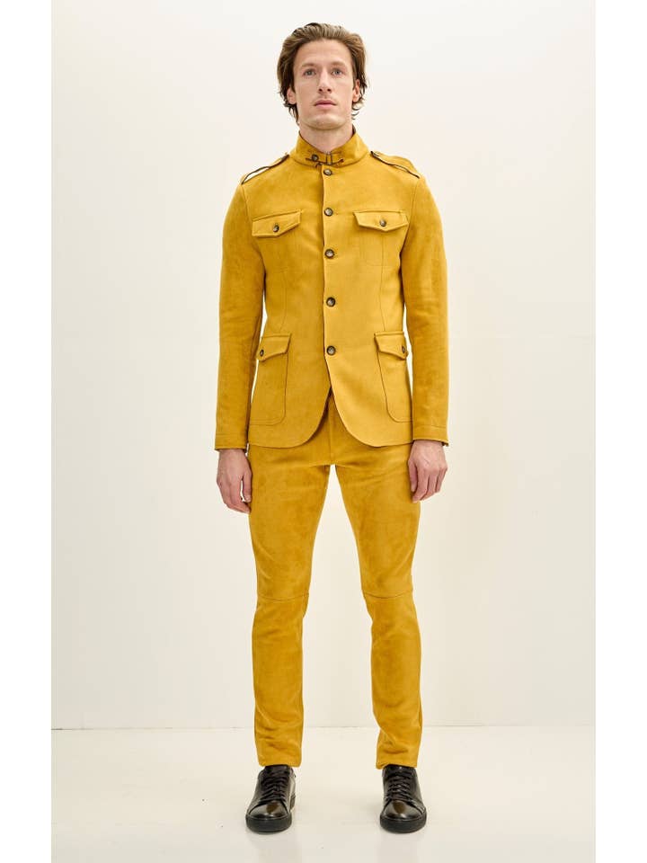 Men's Faux Suede Safari Jacket - Mustard for wholesale on Faire4