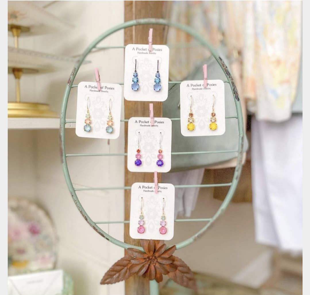 A Pocket of Posies - Wholesale Dangle Earrings - Vintage Glass Earrings -Three Jewel - Rose Pink Sparkle1