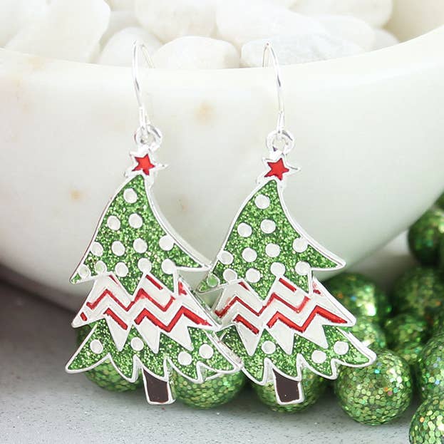 Funky Enamel Christmas Tree Earrings for wholesale by Seasons Jewelry
