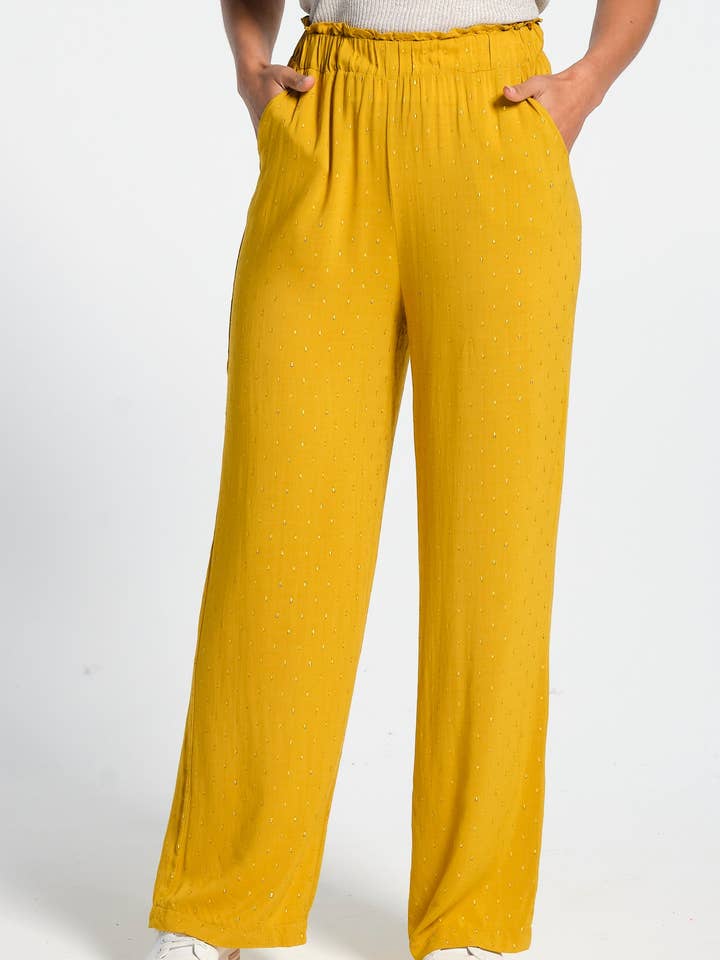 Pantalones anchos de viscosa para mujer con tela de puntos metálicos para venta al por mayor de J&JOY