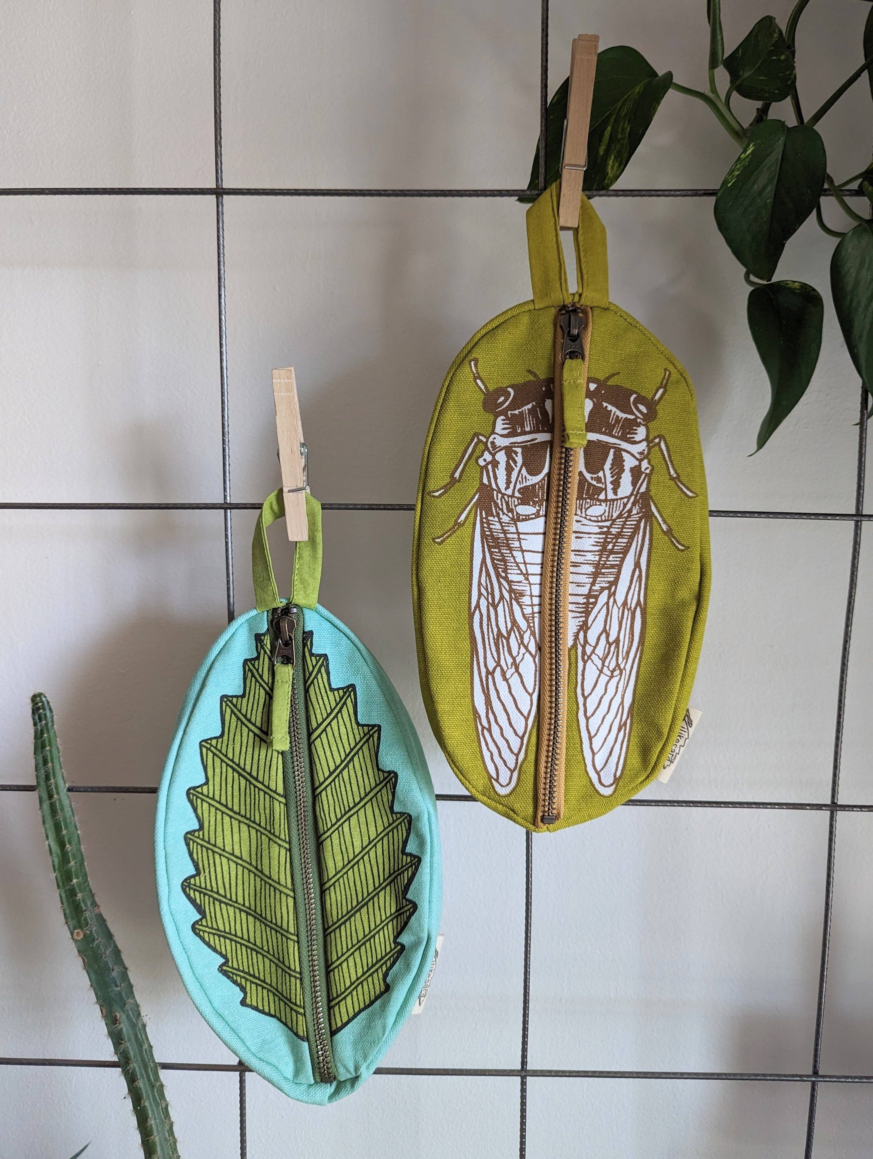 ilikesara | art + goods – wholesale Pencil case/pouch – zippered pouch | cicada - yellow & brown bug/insect pencil, supply, makeup bag with waterproof lining2