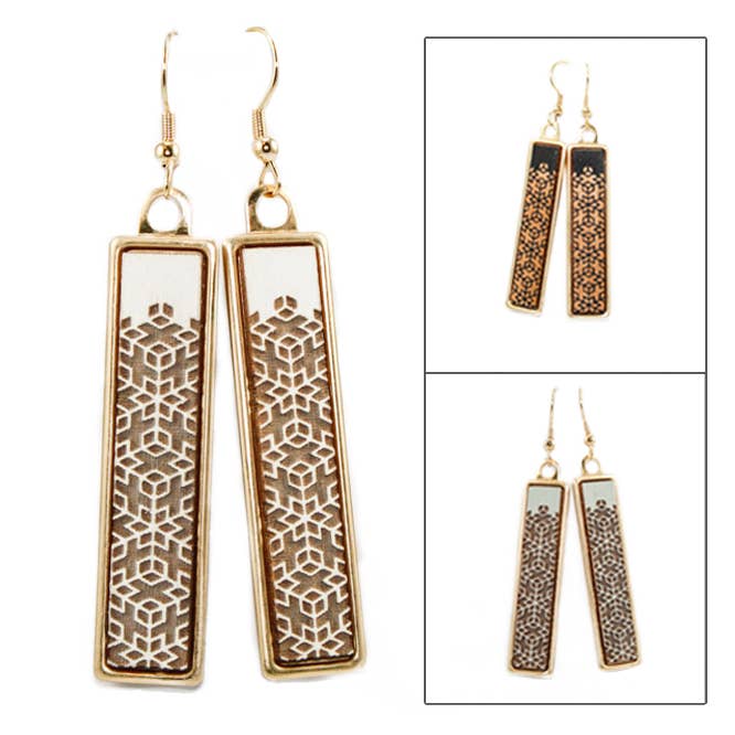 Geo Dangle Earrings - Geometric Floral Pattern for wholesale by Once Again Sam