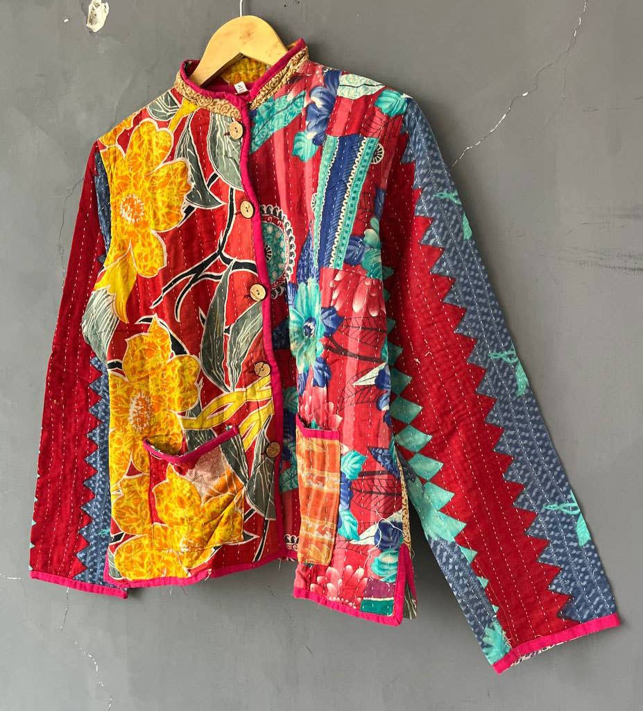 Bhawana Handicrafts – wholesale Jacka - Dam – 100% ren bomull blommig festklädd indisk Kantha jacka3