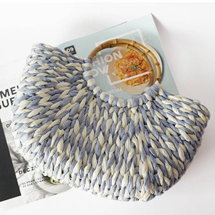 BLUEWHITE Medium Weaving Straw Bags With Bamboo Handles_CWAB0815 for wholesale on Faire