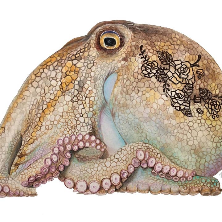 Megan Gray Art - Wholesale Art Print - Tattooed Octopus Art Print 1
