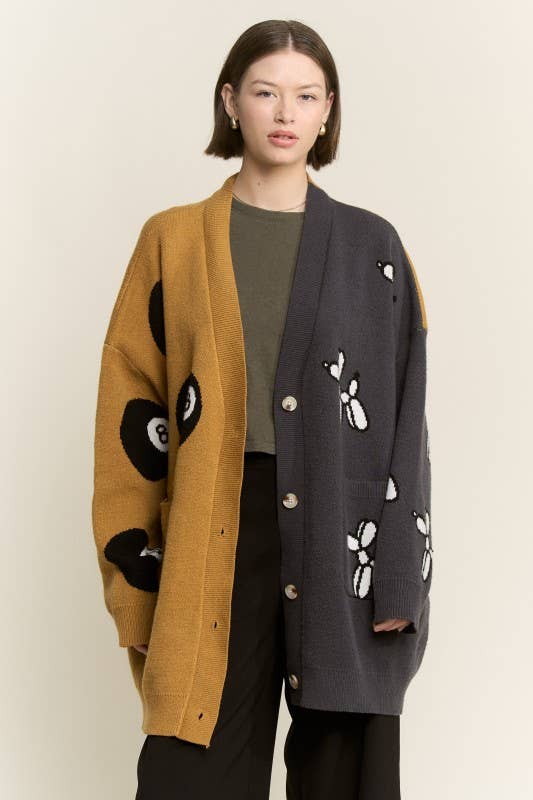 MOCHA/CARBÓN CÁRDIGAN OVERSIZE PERRO GLOBO Y BOLA 8 de venta al por mayor en Faire2