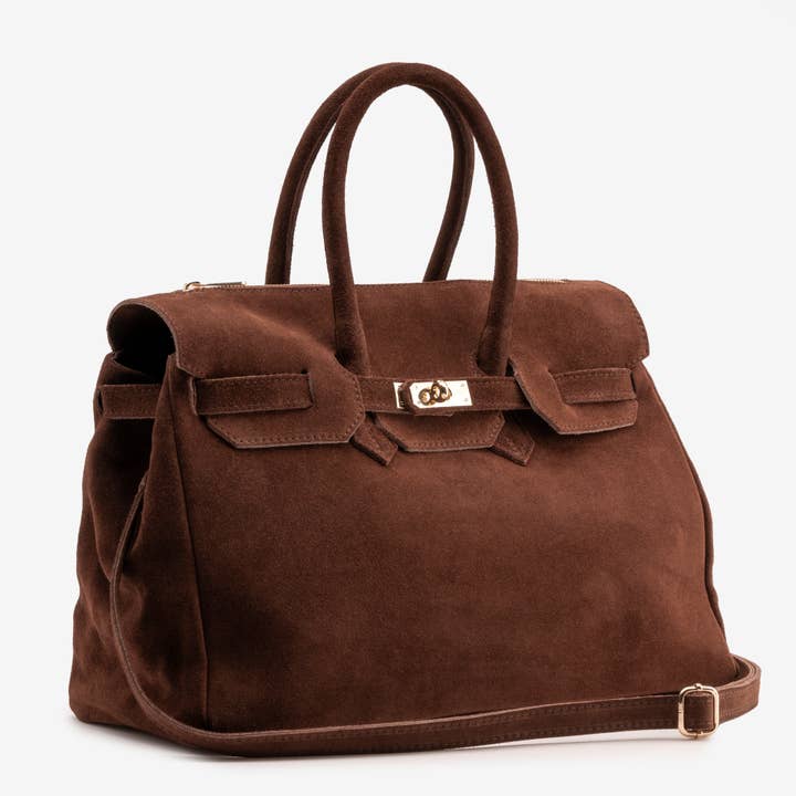Poemia s.r.l. - Wholesale Top Handle Bag - Women's - ROMA Suede Leather - Cognac