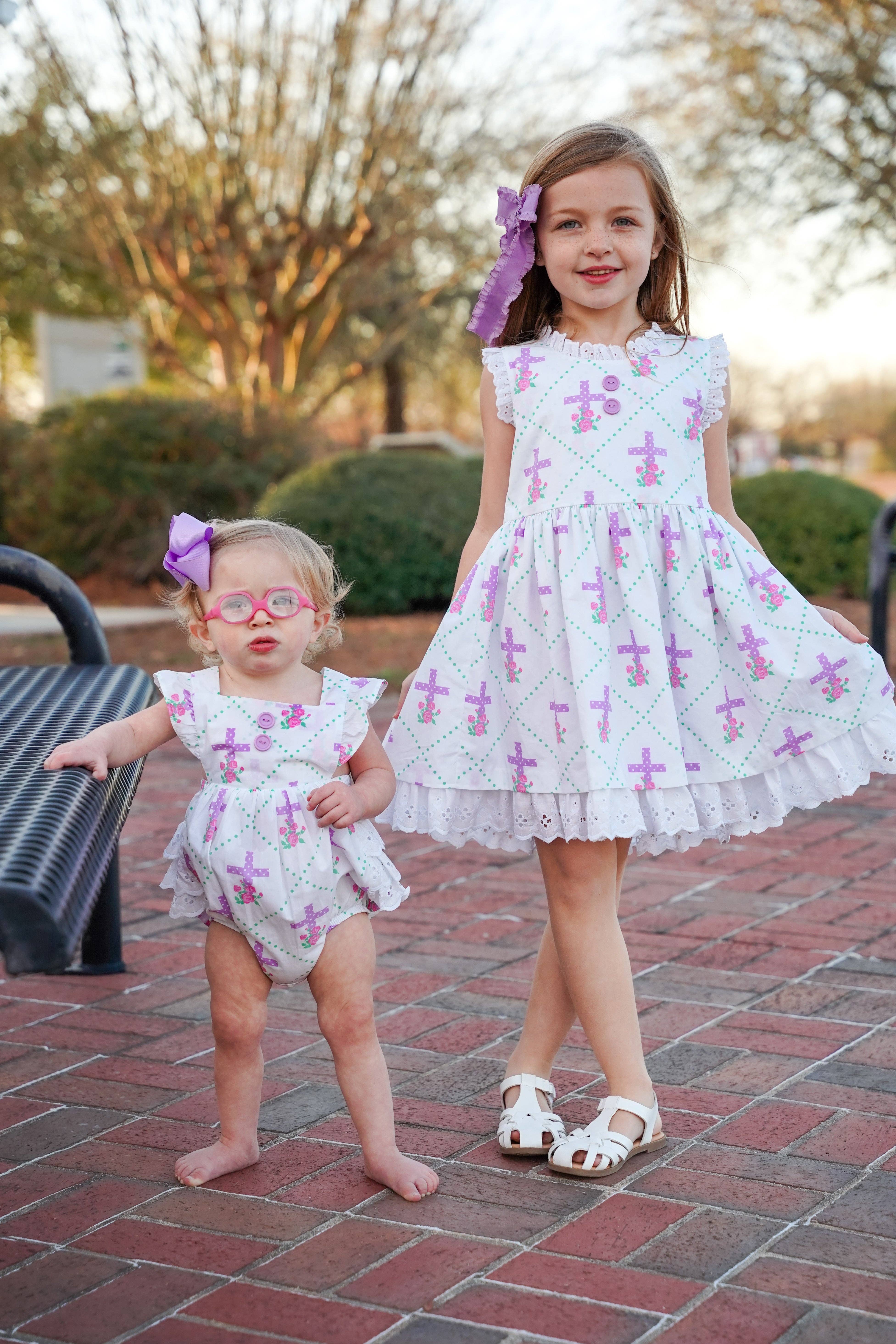 Posh Pickle – wholesale Bodysuit (non-footed) – Baby – Grace Cross Print Eyelet Ruffled Bubble6